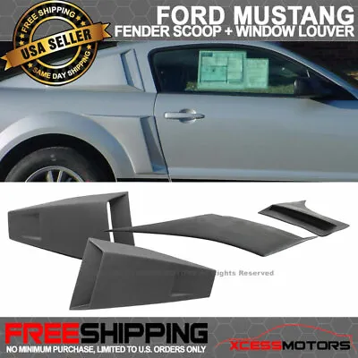 Fits 05-09 Ford Mustang Black PU Fender Scoop + Eleanor Window Louvers • $324.49
