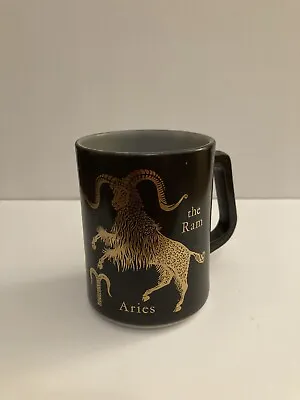 Vtg Federal Milk Glass Aries The Ram Black Gold Coffee Mug Cup Zodiac Astrology  • $16
