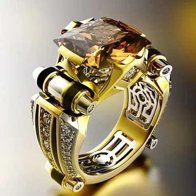 Luxury Stone Ring Men Fashion Jewellery Gothic Stainless Steel Gold Vintage Ring • $7.99