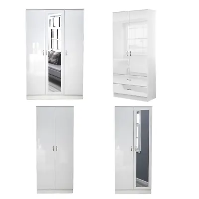 2 & 3 Door Modern Glossy White Soft Close Wardrobe Matt Frame- Bedroom Furniture • £149.99