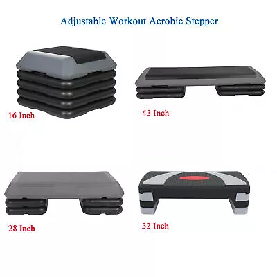 16 28 31 43  Aerobic Step Platform Trainer Adjustable Exercise Stepper W/4 Riser • $31.58