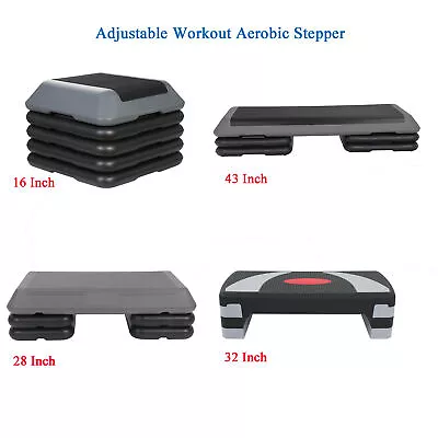 16 28 31 43  Exercise Aerobic Step Platform Workout Stepper Adjustable W/4 Riser • $35.58