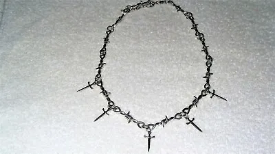 Sword Dagger Charm Choker Necklace Jewelry Barb Barbed Wire Chain Goth Punk Rock • $15.67