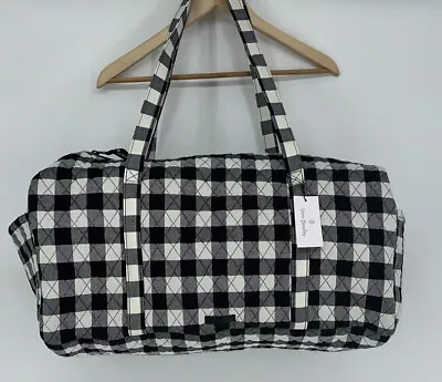 Vera Bradley Large Travel Duffel Bag Tote Black White Buffalo Plaid Travel New • $64.99