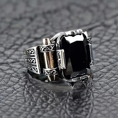 925 Sterling Silver Turkish Jewelry Black Onyx Stone Men's Ring All Size #995 • $49