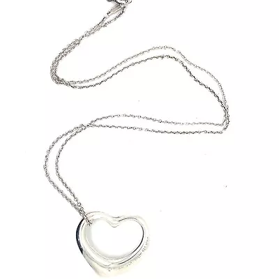 Tiffany & Co. Sterling Silver Elsa Peretti Large Open Heart Pendant Necklace • $199