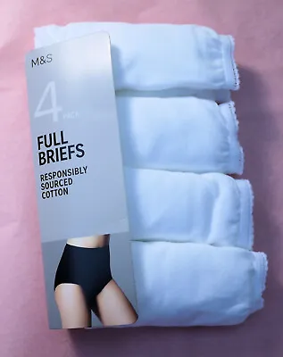 M & S Pack 4 Full Briefs Knickers  Cotton White Marks Spencer • £10.99