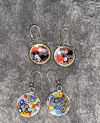 Vintage Murano Mosaic Earrings Made In Italy 2 Pairs • $45