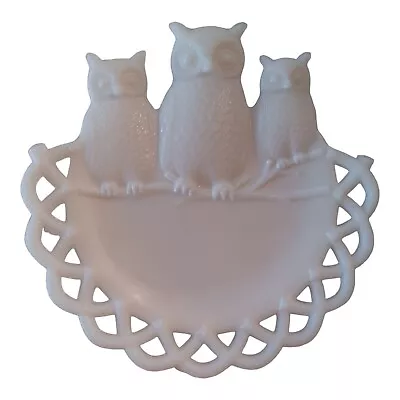 Vintage Westmoreland 3 Owls Milk Glass White Lace Edge 7.25  Plate Spoon Rest • $15