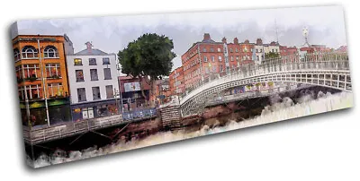 £29.99 • Buy Dublin Ha'Penny Bridge Watercolour City SINGLE CANVAS WALL ART Picture Print