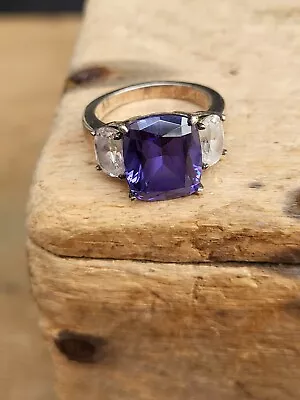 Sterling Silver Purple & Clear CZ Ring. DQCZ. Diamonique. QVC. UK K  - K1/2 • £9.99