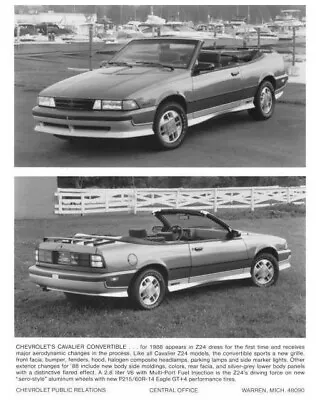 1988 Chevrolet Cavalier Z-24 Convertible Press Photo 0466 • $13.67