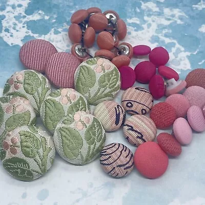 Vintage Fabric Buttons In Shades Of Pink Floral Jacquard Silk • $5.99