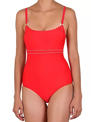 Naturana Red Swimsuit 34D 12 Underwired No Padding One Piece Swimming Costume • £49