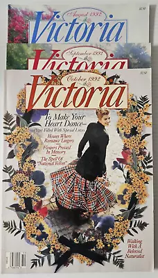 Lot Of 3 Vintage Victoria Magazine August/Sept/Oct  1992 Issue • $21.95