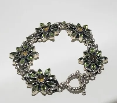 Artisan Crafted Sterling Silver Multi-gemstone 7-3/4  Flower Link Bracelet QVC • £86.80