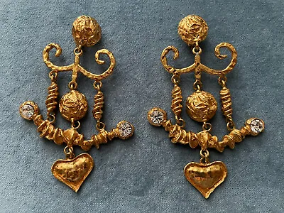 RARE Vintage Christian Lacroix Huge Dangle Heart Earrings • $1090