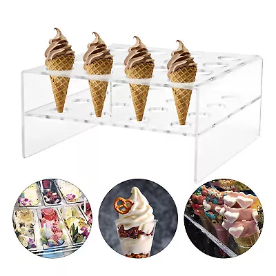 16 Slots Acrylic Ice Cream Cone Holder Chip Cone Holder Countertop Display Stand • £8.55