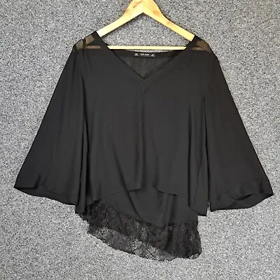 Zara Womens Blouse Top Size XL Black Long Sleeve V-Neck Sheer • $13.96