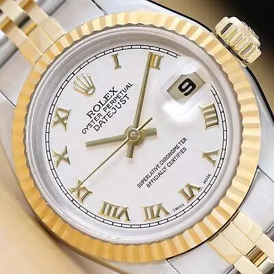 Rolex Ladies Datejust 79173 Cream Pyramid Roman Dial 18k Gold Steel 2-tone Watch • $7429.18