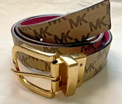 Michael Kors Woman's Reversible Brown / Pink Signature Logo Gold Buckle Sz Med • $18.49