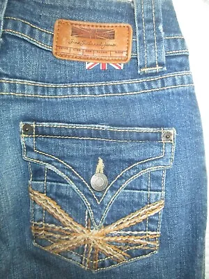 HUDSON 170-1SD Thick Stitched British Union Jack Flag Triangle Flap Jeans 25 • £47.50