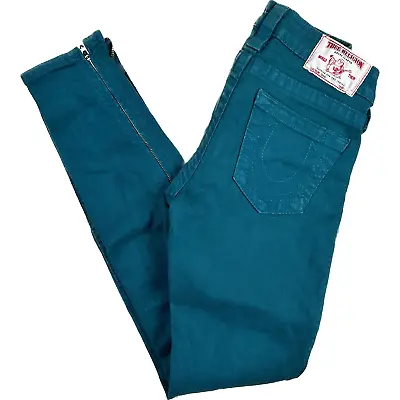 True Religion 'Tara' Green Skinny Ankle ZIp Jeans- Size 23 • $42.41