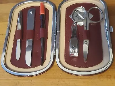 Vintage Manicure Set Nail Grooming Kit Red Leather Case • $14.99