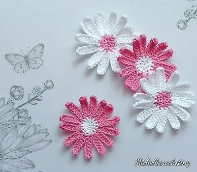 £7 • Buy Handmade Pink & White Flowers, Crochet 4 Applique, Scrapbooking, Crochet Flowers