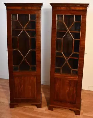 1820s Antique English Georgian Mahogany PAIR Display Cabinets Original Keys • $5500