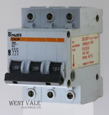 £25.23 • Buy Merlin Gerin Multi 9 - C45N - 20a Type 2 Triple Pole MCB Used