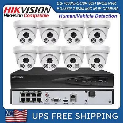 Hikvision 4K 8CH 8POE NVR 8MP MIC IR Dome Security Camera System Lot Plug&Play • $604.20