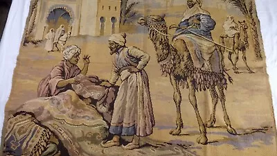 Antique Egyptian Revival Hand Woven Tapestry Middle Eastern Scene 48  X 39  • $95.99