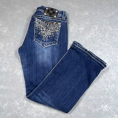 Miss Me Jeans Womens SZ 32 Blue Denim Bootcut Embellished Pocket Jeans • $31.32