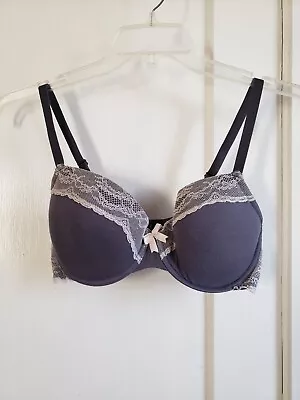 Marie Meili Women's Beige Lace T-Shirt Bra Size 38C Gray Underwire Bow • £6.75