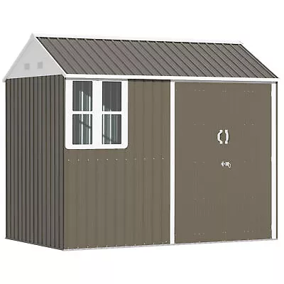 Outsunny 8x6ft Metal Garden Shed Outdoor Storage Shed W/ Doors Window Grey • £419.99