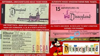 1969 Disneyland MAIN GATE ADMISSION + A B C D E Tickets VINTAGE Ticket Book J4 • $269.69