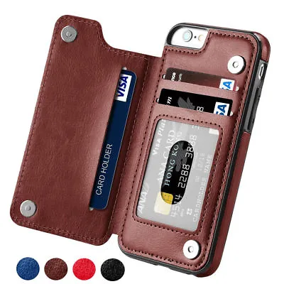 Leather Flip Wallet Card Holder Case Cover For IPhone 14 7 8 Plus Samsung S23 22 • £6.49