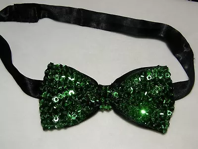 Green Sequin Bow Tie St Patricks Day Bowtie Christmas Mardi Gras Prom Tuxedo New • $14.95