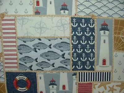  Lighthouse  Nautical Coastal Cotton Curtain Upholstery Cushion Patchwork Fabric • £14.99