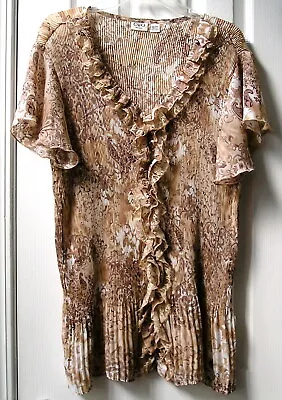 $9.99 • Buy Woman Top By Cato Size 22/24 Sheer Lightweight Brown Tan White Ruffle Accordian