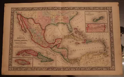 1865 Mexico Texas Central America & More By Mitchell - Beautiful Antique Map • $75