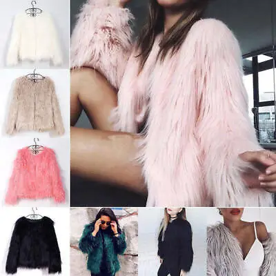 $46.90 • Buy Donne Ladies Shaggy Fluffy Faux Fur Coat Jacket Winter Warm Cardigan Outwear Top