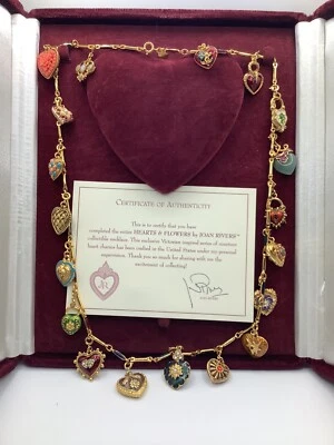 $299 • Buy Joan Rivers Hearts And Flowers Necklace Original Velvet Box 19 Charms & Papers