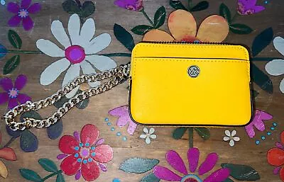 MK Michael Kors Medium Saffiano Leather Chain Card Case Wallet [Jasmin Yellow] • $35