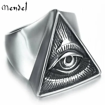 MENDEL Mens Illuminati Triangle All Seeing Eye Of Providence Ring Men Size 7-15 • $11.99