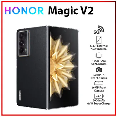(Unlocked) HONOR Magic V2 5G 16GB+512GB BLACK (PU) Dual SIM Android Cell Phone • $1651