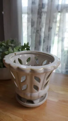 Orchid Flower Plant Pot Tropical White Distressed Glazed Small 6  Open W/Tray • $9.97