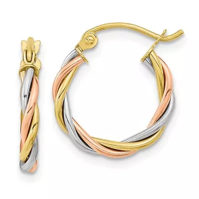 Real 10K Tri-color Polished 2.5mm Twisted Hoop Earrings; Women & Men • $119.27