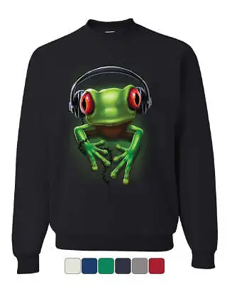DJ Frog With Headphones Sweatshirt Cute Animal Music Wildlife Rock Sweater • $33.95